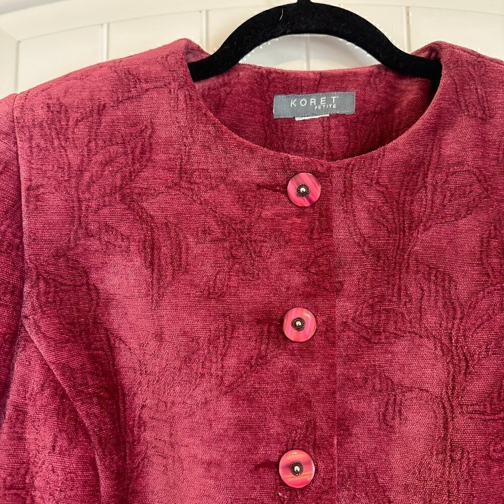VINTAGE 90s Koret deep pink velvet blazer jacket buttons women's 8 petite - Picture 2 of 13